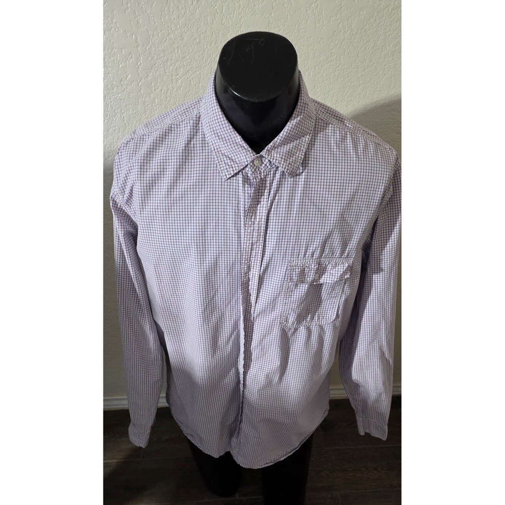 Gap Mens XL Purple White Micro Check Plaid Long Sleeve Button Up Cotton Shirt